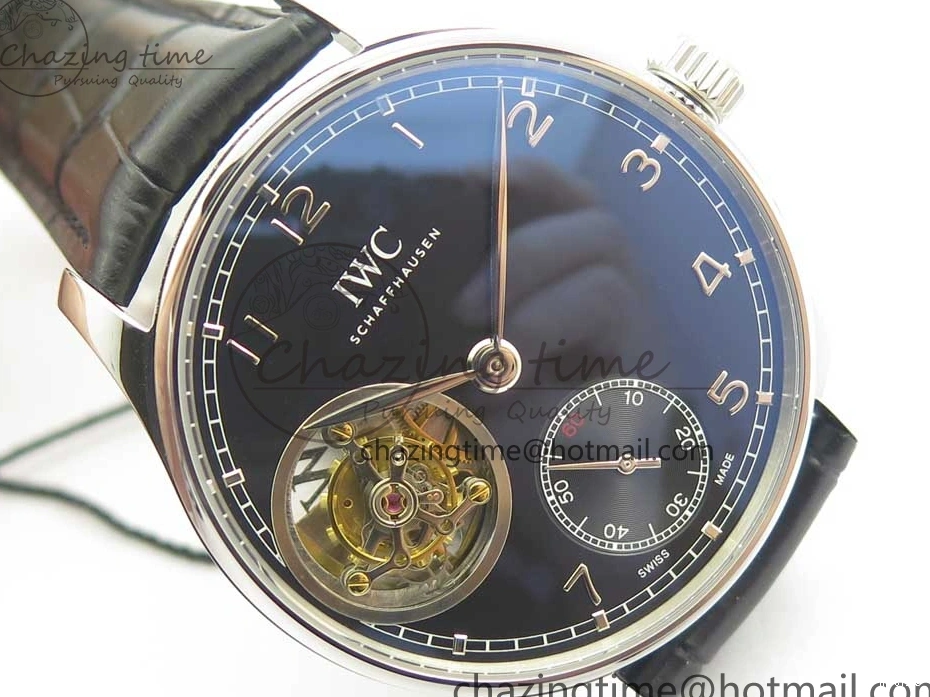 MIROTIME 0524 Sporty Portuguese Tourbillon IW5463 SS ZF Best Edition Black Dial on Black Leather Strap 7173